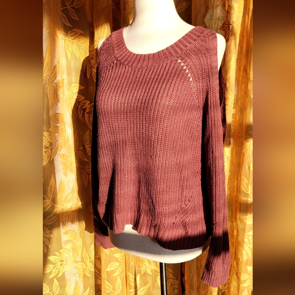 Pink Rose Mauve Sweater | Size Large | Cold Shoulder | Lightweight Cable Knit